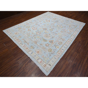 8'4"x10'2" Blue Topez, All Over Village Elements, Vegetable Dyes, Hand Knotted, Velvety Wool Weft, Angora Oushak Oriental Rug FWR531918