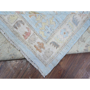8'4"x10'2" Blue Topez, All Over Village Elements, Vegetable Dyes, Hand Knotted, Velvety Wool Weft, Angora Oushak Oriental Rug FWR531918