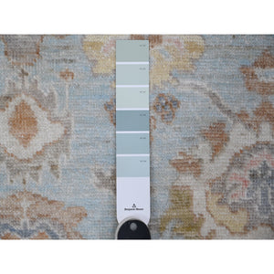 8'4"x10'2" Blue Topez, All Over Village Elements, Vegetable Dyes, Hand Knotted, Velvety Wool Weft, Angora Oushak Oriental Rug FWR531918