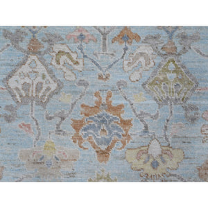 8'4"x10'2" Blue Topez, All Over Village Elements, Vegetable Dyes, Hand Knotted, Velvety Wool Weft, Angora Oushak Oriental Rug FWR531918