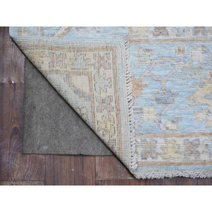 7'9"x9'9" Beau Blue, Faded Out Angora Oushak, Wool Weft, Hand Knotted, All Over Rural Elements, Vegetable Dyes, Oriental Rug FWR531948