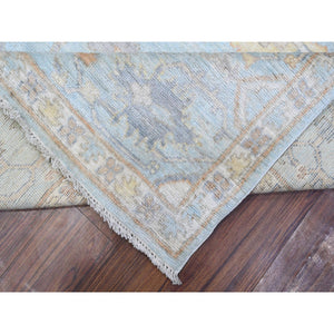 7'9"x9'9" Beau Blue, Faded Out Angora Oushak, Wool Weft, Hand Knotted, All Over Rural Elements, Vegetable Dyes, Oriental Rug FWR531948