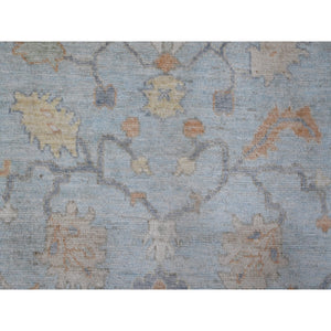 7'9"x9'9" Beau Blue, Faded Out Angora Oushak, Wool Weft, Hand Knotted, All Over Rural Elements, Vegetable Dyes, Oriental Rug FWR531948