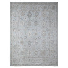 Load image into Gallery viewer, 9&#39;2&quot;x12&#39; Cloud Gray, Vegetable Dyes, Wool Weft, Hand Knotted, Faded Out Angora Oushak, All Over Tribal Elements, Oriental Rug FWR532014