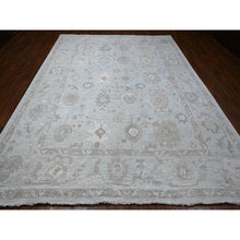 Load image into Gallery viewer, 9&#39;2&quot;x12&#39; Cloud Gray, Vegetable Dyes, Wool Weft, Hand Knotted, Faded Out Angora Oushak, All Over Tribal Elements, Oriental Rug FWR532014