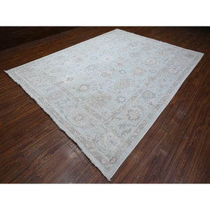 9'2"x12' Cloud Gray, Vegetable Dyes, Wool Weft, Hand Knotted, Faded Out Angora Oushak, All Over Tribal Elements, Oriental Rug FWR532014