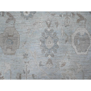 9'2"x12' Cloud Gray, Vegetable Dyes, Wool Weft, Hand Knotted, Faded Out Angora Oushak, All Over Tribal Elements, Oriental Rug FWR532014