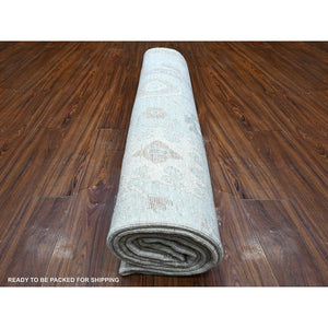 9'2"x12' Cloud Gray, Vegetable Dyes, Wool Weft, Hand Knotted, Faded Out Angora Oushak, All Over Tribal Elements, Oriental Rug FWR532014