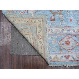 6'x8'8" Air Superiority Blue, All Over Village Motifs, Natural Dyes, Wool Weft, Hand Knotted, Afghan Angora Oushak, Oriental Rug FWR532170