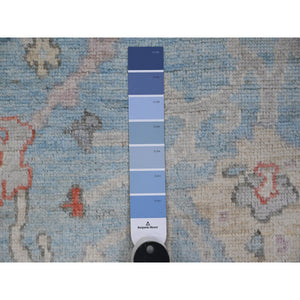 6'x8'8" Air Superiority Blue, All Over Village Motifs, Natural Dyes, Wool Weft, Hand Knotted, Afghan Angora Oushak, Oriental Rug FWR532170