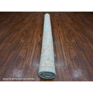 6'x8'8" Air Superiority Blue, All Over Village Motifs, Natural Dyes, Wool Weft, Hand Knotted, Afghan Angora Oushak, Oriental Rug FWR532170