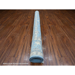 6'1"x8'8" Carolina Blue, Afghan Angora Oushak With Village Medallions, Hand Knotted, Wool Foundation, Natural Dyes, Oriental Rug FWR532194