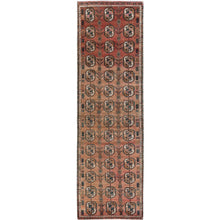 Load image into Gallery viewer, 2&#39;4&quot;x7&#39;8&quot; Cafe Au Lait Brown, Vintage Persian Shiraz with Turkoman Elephant Feet Design, Distinct Abrash, Shaved Down, Zero Pile, Hand Knotted, 100% Wool, Sides and Ends Professionally Secured, Narrow Runner, Oriental Rug Sh886 FWR5316