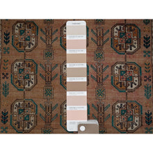Load image into Gallery viewer, 2&#39;4&quot;x7&#39;8&quot; Cafe Au Lait Brown, Vintage Persian Shiraz with Turkoman Elephant Feet Design, Distinct Abrash, Shaved Down, Zero Pile, Hand Knotted, 100% Wool, Sides and Ends Professionally Secured, Narrow Runner, Oriental Rug Sh886 FWR5316