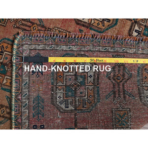 2'4"x7'8" Cafe Au Lait Brown, Vintage Persian Shiraz with Turkoman Elephant Feet Design, Distinct Abrash, Shaved Down, Zero Pile, Hand Knotted, 100% Wool, Sides and Ends Professionally Secured, Narrow Runner, Oriental Rug Sh886 FWR5316