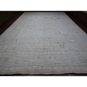 13'10"x19'5" Cloud Gray, Wool Foundation, Vegetable Dyes, Hand Knotted, Tribal Motifs All Over Design, Oversized Angora Oushak, Oriental Rug FWR532206
