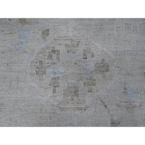 13'10"x19'5" Cloud Gray, Wool Foundation, Vegetable Dyes, Hand Knotted, Tribal Motifs All Over Design, Oversized Angora Oushak, Oriental Rug FWR532206
