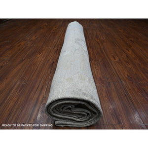 13'10"x19'5" Cloud Gray, Wool Foundation, Vegetable Dyes, Hand Knotted, Tribal Motifs All Over Design, Oversized Angora Oushak, Oriental Rug FWR532206