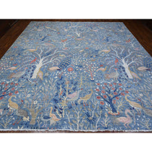 Load image into Gallery viewer, 12&#39;x12&#39; Dodger Blue, Hand Knotted Afghan Peshawar With Birds Of Paradise Design, Natural Dyes, 100% Wool, Square Oriental Rug FWR532254
