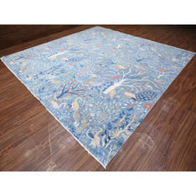 Load image into Gallery viewer, 12&#39;x12&#39; Dodger Blue, Hand Knotted Afghan Peshawar With Birds Of Paradise Design, Natural Dyes, 100% Wool, Square Oriental Rug FWR532254