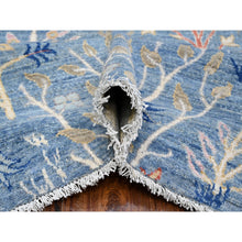 Load image into Gallery viewer, 12&#39;x12&#39; Dodger Blue, Hand Knotted Afghan Peshawar with Birds of Paradise Design, Natural Dyes, 100% Wool, Square Oriental Rug FWR532254