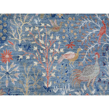 Load image into Gallery viewer, 12&#39;x12&#39; Dodger Blue, Hand Knotted Afghan Peshawar With Birds Of Paradise Design, Natural Dyes, 100% Wool, Square Oriental Rug FWR532254