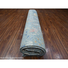 Load image into Gallery viewer, 12&#39;x12&#39; Dodger Blue, Hand Knotted Afghan Peshawar With Birds Of Paradise Design, Natural Dyes, 100% Wool, Square Oriental Rug FWR532254