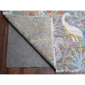 12'x12' Pewter Gray, Afghan Peshawar With Birds Of Paradise, Hand Knotted, Natural Dyes, 100% Wool, Square Oriental Rug FWR532266