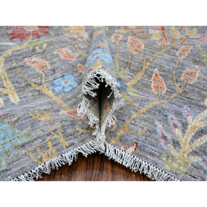 12'x12' Pewter Gray, Afghan Peshawar With Birds Of Paradise, Hand Knotted, Natural Dyes, 100% Wool, Square Oriental Rug FWR532266