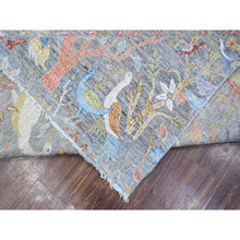 Load image into Gallery viewer, 12&#39;x12&#39; Pewter Gray, Afghan Peshawar With Birds Of Paradise, Hand Knotted, Natural Dyes, 100% Wool, Square Oriental Rug FWR532266