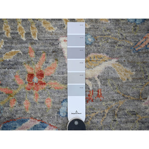 12'x12' Pewter Gray, Afghan Peshawar With Birds Of Paradise, Hand Knotted, Natural Dyes, 100% Wool, Square Oriental Rug FWR532266