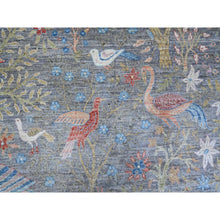Load image into Gallery viewer, 12&#39;x12&#39; Pewter Gray, Afghan Peshawar With Birds Of Paradise, Hand Knotted, Natural Dyes, 100% Wool, Square Oriental Rug FWR532266