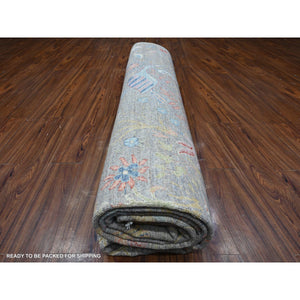 12'x12' Pewter Gray, Afghan Peshawar With Birds Of Paradise, Hand Knotted, Natural Dyes, 100% Wool, Square Oriental Rug FWR532266
