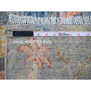 12'x12' Pewter Gray, Afghan Peshawar With Birds Of Paradise, Hand Knotted, Natural Dyes, 100% Wool, Square Oriental Rug FWR532266