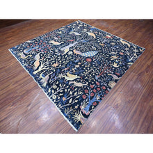 Load image into Gallery viewer, 8&#39;x8&#39; Polo Blue, Hand Knotted, Natural Dyes, Soft Wool, Birds Of Paradise, Afghan Peshawar Square Oriental Rug FWR532272