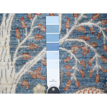 Load image into Gallery viewer, 6&#39;x6&#39; Uranian Blue, Soft and Velvety Wool, Afghan Peshawar and Birds of Paradise Design, Natural Dyes, Hand Knotted Round Oriental Rug FWR532302