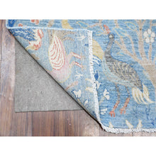 Load image into Gallery viewer, 4&#39;x11&#39;10&quot; Turquoise Blue, Natural Dyes, Extra Soft Wool, Afghan Peshawar With Birds of Paradise Design, Hand Knotted Wide Runner Oriental Rug FWR532314