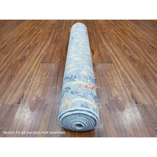 Load image into Gallery viewer, 4&#39;x11&#39;10&quot; Turquoise Blue, Natural Dyes, Extra Soft Wool, Afghan Peshawar With Birds Of Paradise Design, Hand Knotted Wide Runner Oriental Rug FWR532314