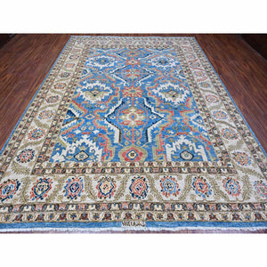 9'x11'8" Cornflower Blue and Cloud Gray Border, Hand Knotted, Pure Wool, Vegetable Dyes, Aryana Collection With All Over Design, Oriental Rug FWR532386