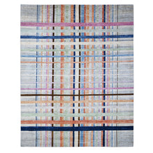 Load image into Gallery viewer, 8&#39;10&quot;x11&#39;4&quot; Gainsboro Gray, Hand Knotted, Soft And Velvety Wool, Bauhaus Inspired Criss Cross Colorful Line Design, Oriental Rug FWR532428