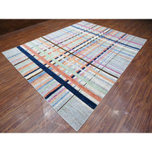 Load image into Gallery viewer, 8&#39;10&quot;x11&#39;4&quot; Gainsboro Gray, Hand Knotted, Soft And Velvety Wool, Bauhaus Inspired Criss Cross Colorful Line Design, Oriental Rug FWR532428