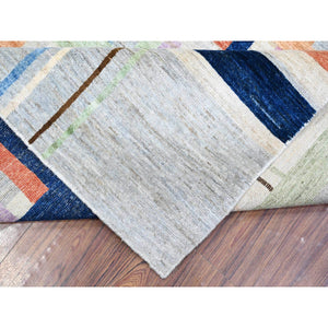 8'10"x11'4" Gainsboro Gray, Hand Knotted, Soft And Velvety Wool, Bauhaus Inspired Criss Cross Colorful Line Design, Oriental Rug FWR532428