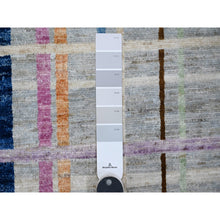 Load image into Gallery viewer, 8&#39;10&quot;x11&#39;4&quot; Gainsboro Gray, Hand Knotted, Soft And Velvety Wool, Bauhaus Inspired Criss Cross Colorful Line Design, Oriental Rug FWR532428