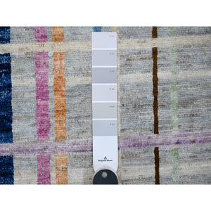 8'10"x11'4" Gainsboro Gray, Hand Knotted, Soft And Velvety Wool, Bauhaus Inspired Criss Cross Colorful Line Design, Oriental Rug FWR532428