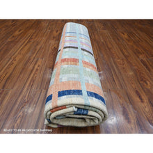 Load image into Gallery viewer, 8&#39;10&quot;x11&#39;4&quot; Gainsboro Gray, Hand Knotted, Soft And Velvety Wool, Bauhaus Inspired Criss Cross Colorful Line Design, Oriental Rug FWR532428