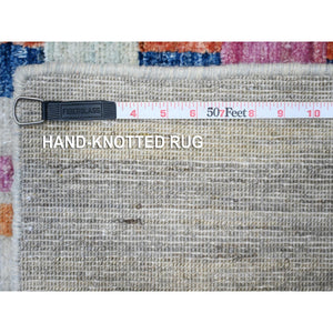 8'10"x11'4" Gainsboro Gray, Hand Knotted, Soft And Velvety Wool, Bauhaus Inspired Criss Cross Colorful Line Design, Oriental Rug FWR532428