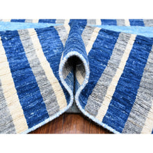 Load image into Gallery viewer, 8&#39;8&quot;x11&#39;7&quot; Goose Gray And Denim Blue, Natural Dyes, Bauhaus Inspired Criss Cross Line Design, Pure Wool, Hand Knotted, Oriental Rug FWR532434