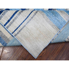 Load image into Gallery viewer, 8&#39;8&quot;x11&#39;7&quot; Goose Gray And Denim Blue, Natural Dyes, Bauhaus Inspired Criss Cross Line Design, Pure Wool, Hand Knotted, Oriental Rug FWR532434
