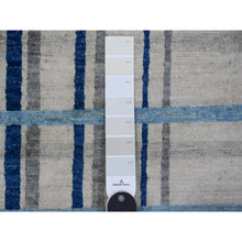 Load image into Gallery viewer, 8&#39;8&quot;x11&#39;7&quot; Goose Gray And Denim Blue, Natural Dyes, Bauhaus Inspired Criss Cross Line Design, Pure Wool, Hand Knotted, Oriental Rug FWR532434