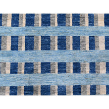 Load image into Gallery viewer, 8&#39;8&quot;x11&#39;7&quot; Goose Gray And Denim Blue, Natural Dyes, Bauhaus Inspired Criss Cross Line Design, Pure Wool, Hand Knotted, Oriental Rug FWR532434